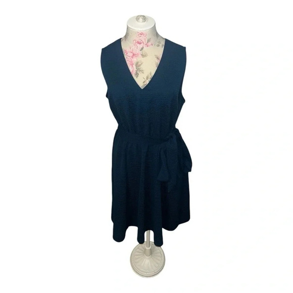 Lane Bryant Women’s Dark Turquoise Textured Dress Size 14/16 w/Belt - Picture 3 of 11